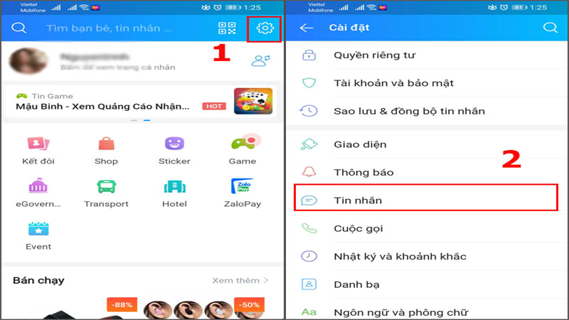 1. Bước 1: Truy cập cài đặt tin nhắn trong Zalo