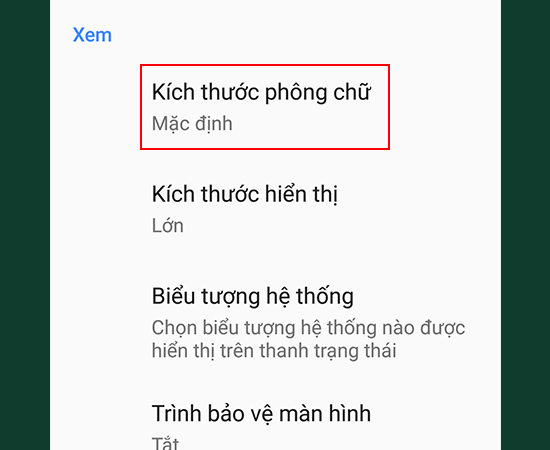 Bước 2: Chọn Kích thước phông chữ.