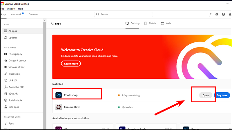 Creative Cloud Desktop - nơi quản lý các ứng dụng của Adobe