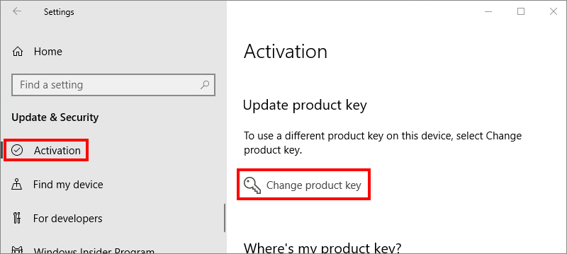 Bấm Change product key