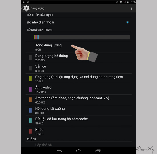 Xem dung lượng còn trống và đã sử dụng