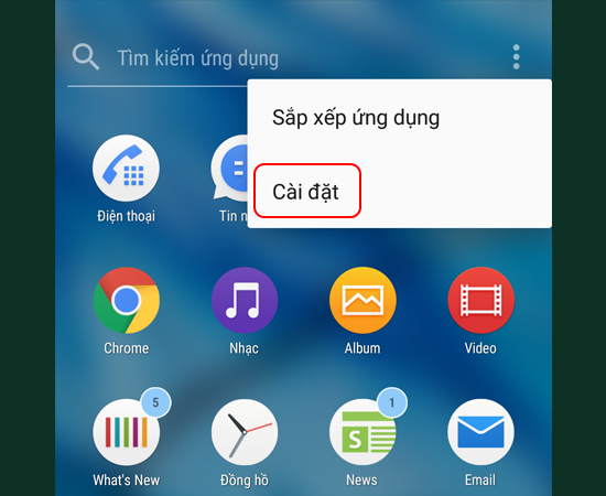Bước 2: Chọn mục Cài đặt.