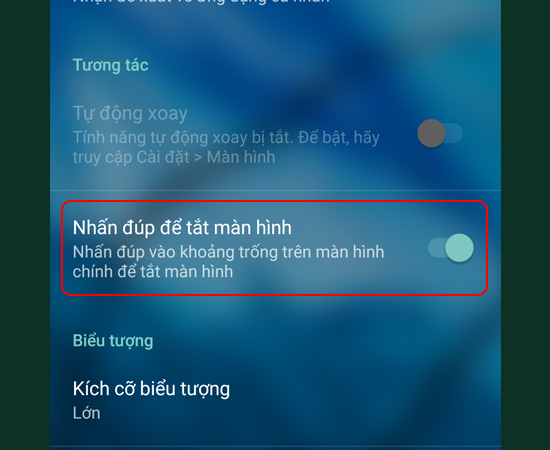 Bước 3: Bạn sẽ thấy Nhấp đúp để tắt màn hình và hãy bật tính năng này lên.