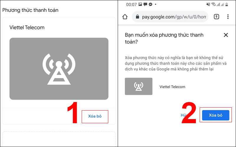 Xoá phương thức thanh toán