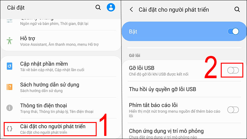 Tìm đến mục Gỡ lỗi