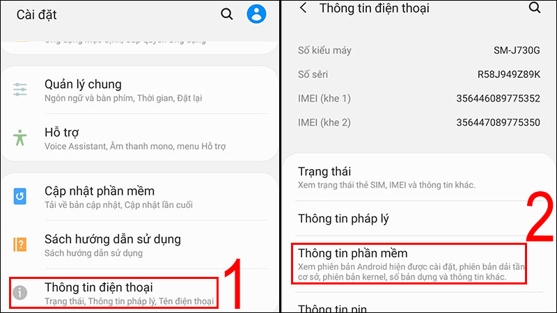 Vào Cài đặt và chọn Thông tin điện thoại