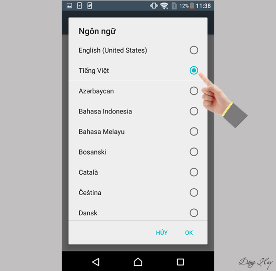 Tìm ngôn ngữ yêu thích và chọn làm ngôn ngữ máy