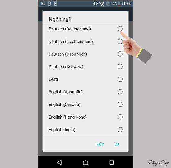 Tìm ngôn ngữ yêu thích và chọn làm ngôn ngữ máy