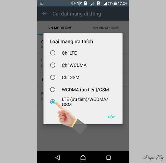 Chọn chế độ mạng
