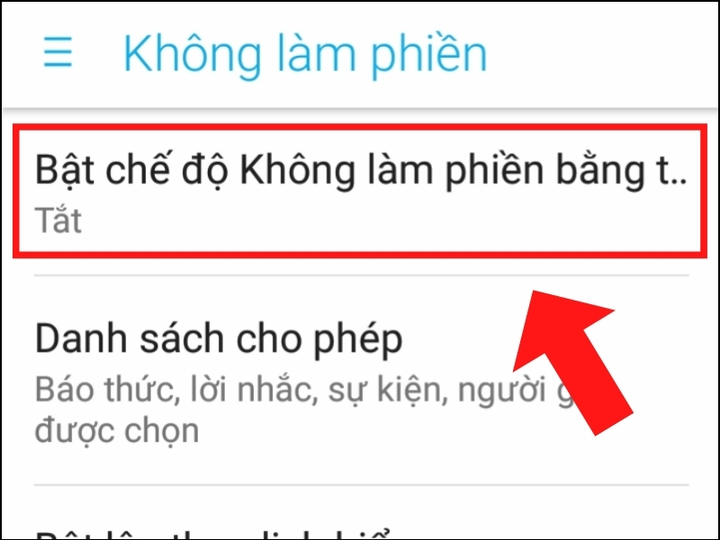 Bật chế độ không làm phiền bằng tay