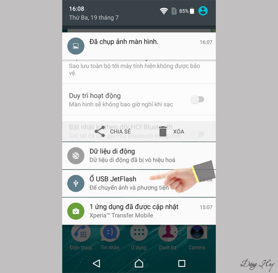 Chọn USB hiện ra trên thông báo