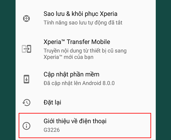 Bước 2: Chọn Giới thiệu về điện thoại.
