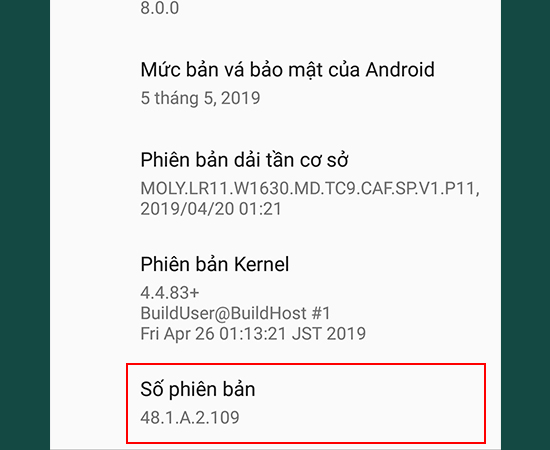 Bước 3: Chạm 7 lần vào mục Số phiên bản để bật chế độ nhà phát triển.