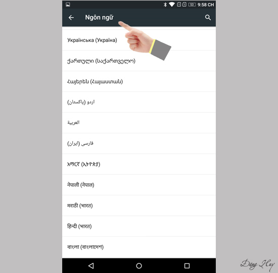 Tìm ngôn ngữ yêu thích và chọn làm ngôn ngữ máy