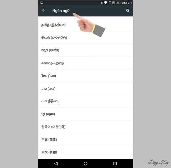 Tìm ngôn ngữ yêu thích và chọn làm ngôn ngữ máy