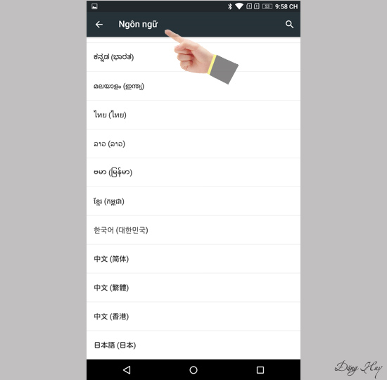Tìm ngôn ngữ yêu thích và chọn làm ngôn ngữ máy