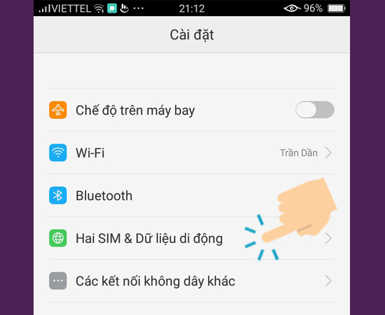 vào Hai Sim & Dữ liệu di động