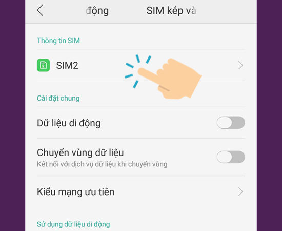 Chọn loại Sim mà bạn vào mạng
