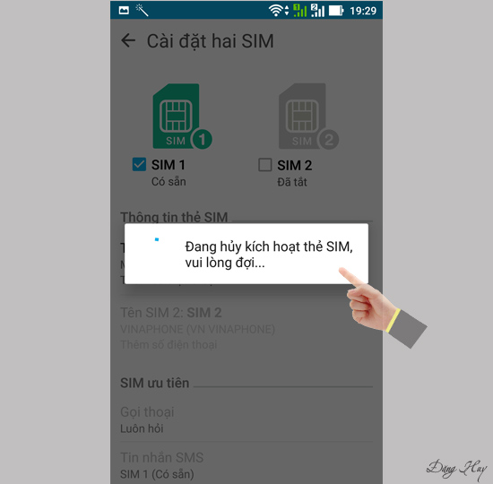 Đang tắt thẻ sim