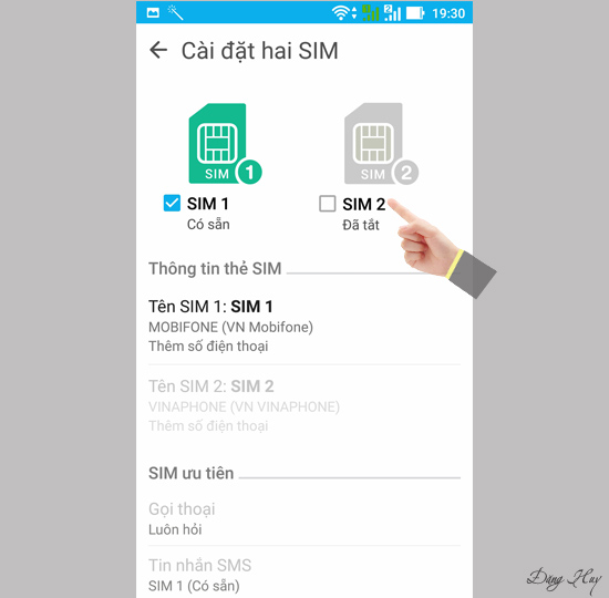 Chọn để bật lại sim