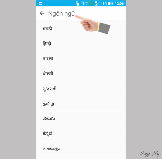 Tìm ngôn ngữ yêu thích và chọn làm ngôn ngữ máy.