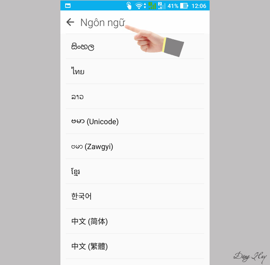 Tìm ngôn ngữ yêu thích và chọn làm ngôn ngữ máy.