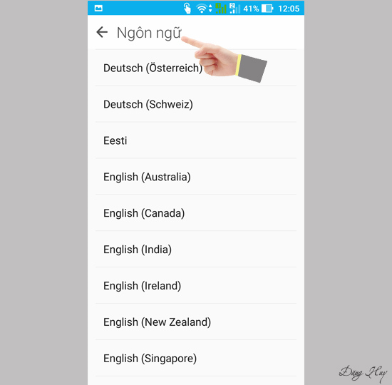 Tìm ngôn ngữ yêu thích và chọn làm ngôn ngữ máy.