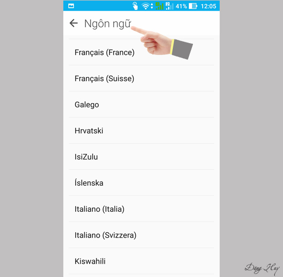 Tìm ngôn ngữ yêu thích và chọn làm ngôn ngữ máy.