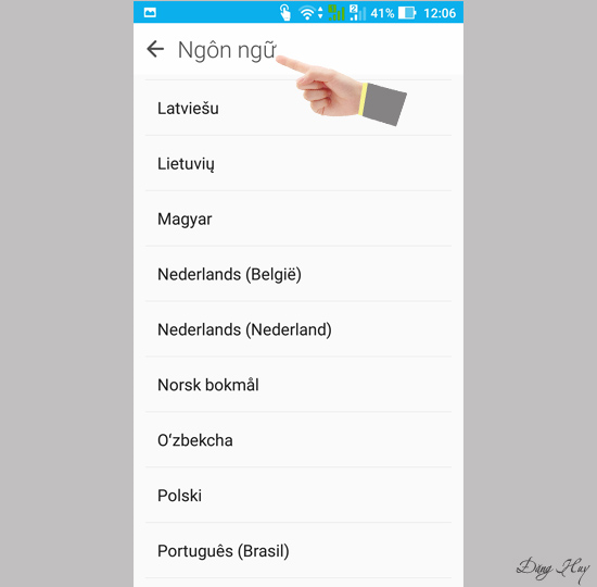 Tìm ngôn ngữ yêu thích và chọn làm ngôn ngữ máy.