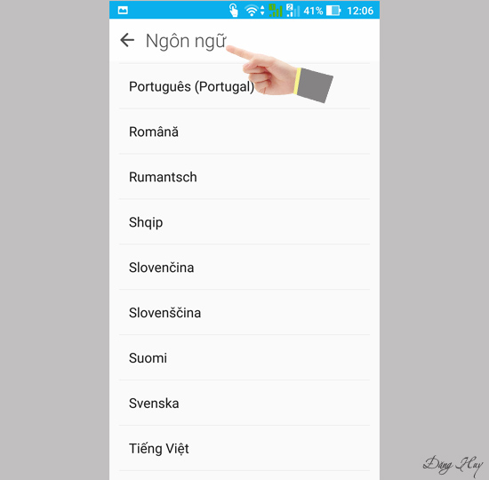 Tìm ngôn ngữ yêu thích và chọn làm ngôn ngữ máy.