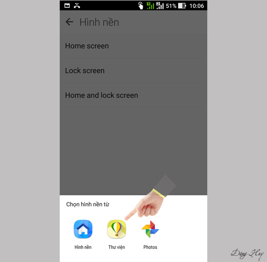 Chọn hình nền từ nguồn muốn cài.