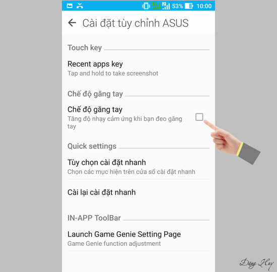 Bật chế độ găng tay
