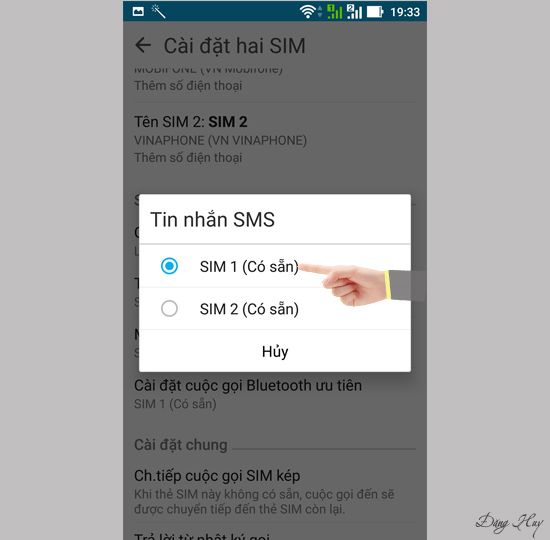 Chọn sim muốn gửi SMS mặc định.