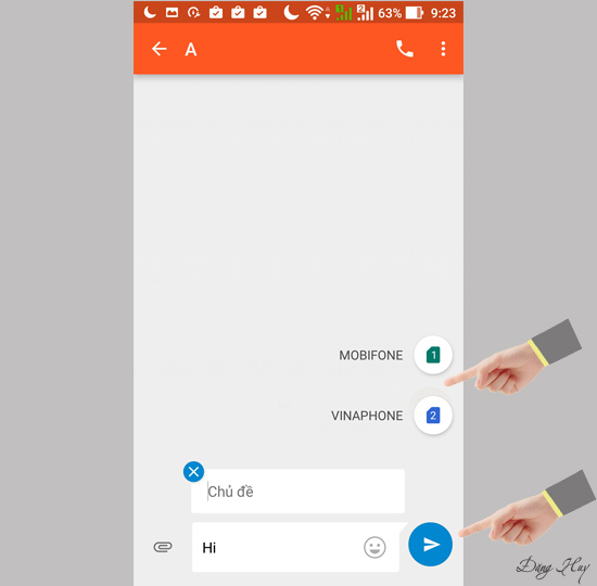 Chọn Sim gửi SMS.