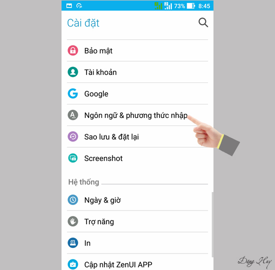 Chọn Ngôn ngữ & phương thức nhập