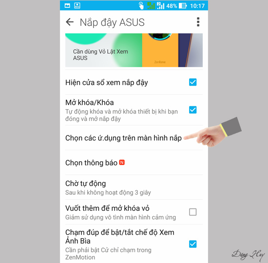 Bước 5: Chọn ứng dụng trên mành hình nắp.
