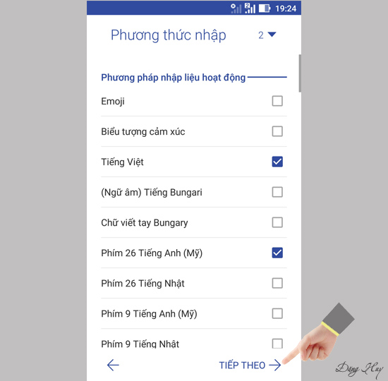 Chọn Tiếp theo