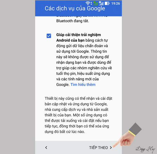Chọn Tiếp theo