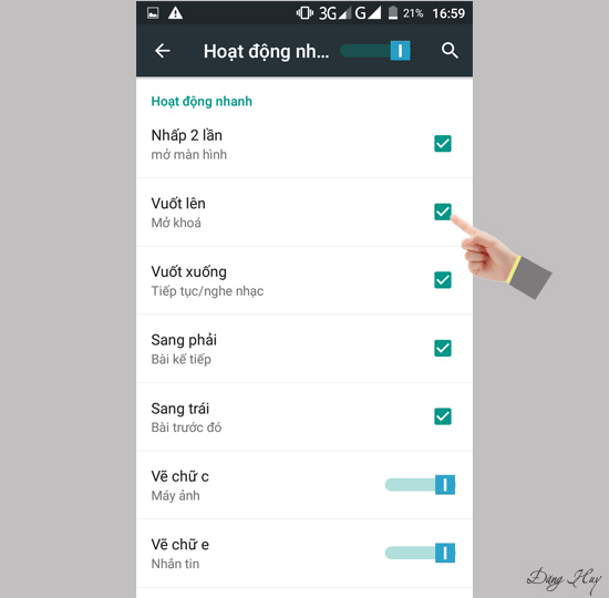 Bước 3: Chọn Vuốt lên
