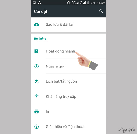 Chọn Hoạt động nhanh