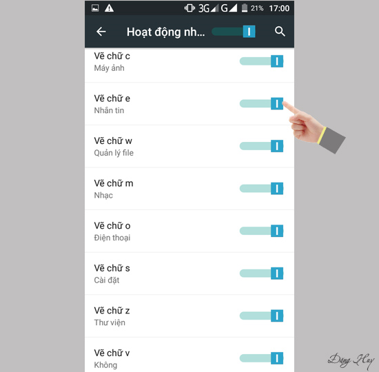 Tích chọn các cử chỉ yêu thích.
