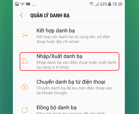 Bước 4: Tại đây bạn chọn Nhập/ Xuất danh bạ.
