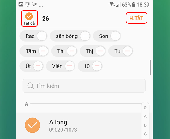 Bước 6: Tiếp theo bạn chọn những liên lạc muốn nhập