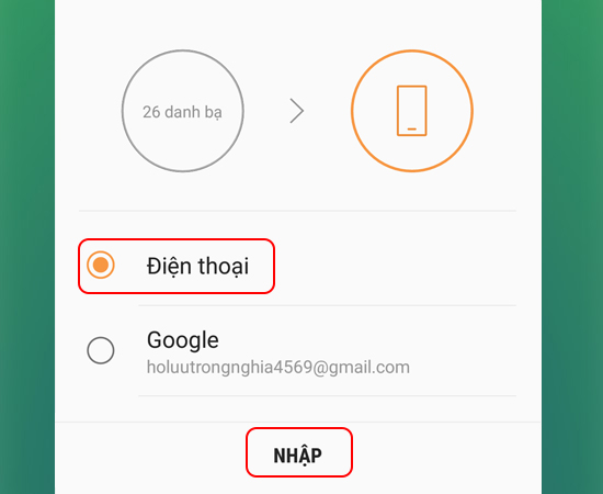 Bước 7: Bạn chọn vị trí cần nhập là Điện thoại