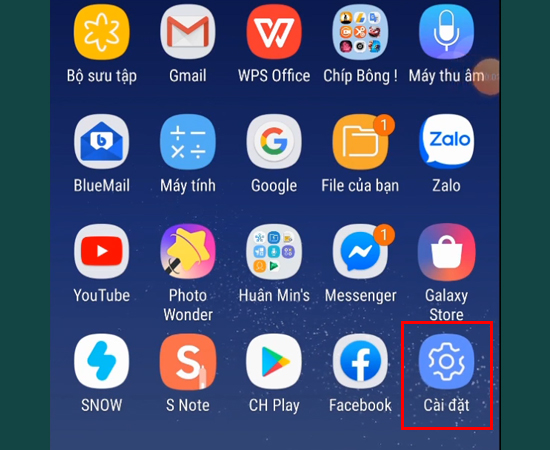 Bước 1: Vào Cài đặt.