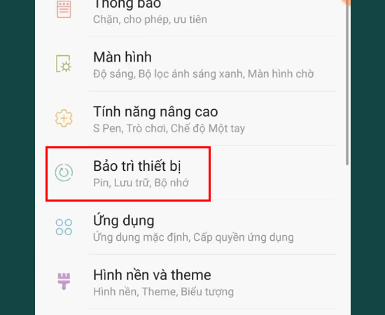 Bước 2: Chọn Bảo trì thiết bị.