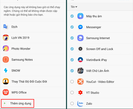 Bước 5: Thêm ứng dụng mà bạn muốn tắt.