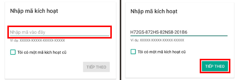 Bước 4 - Nhập mã kích hoạt