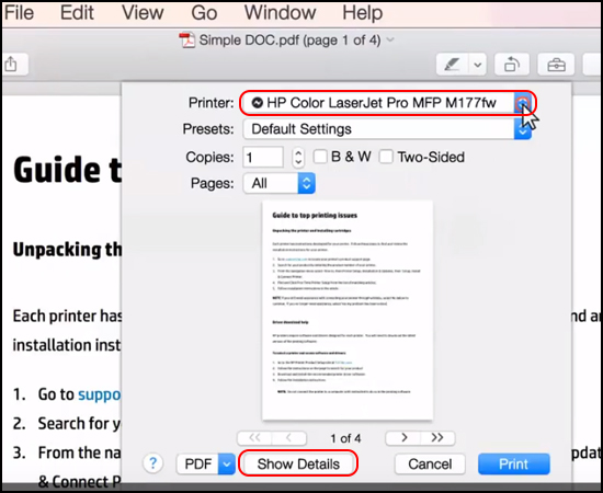Chọn Printer -> Show Details