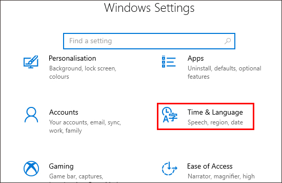 Tại giao diện Windows Setiings hãy chọn Time & Language